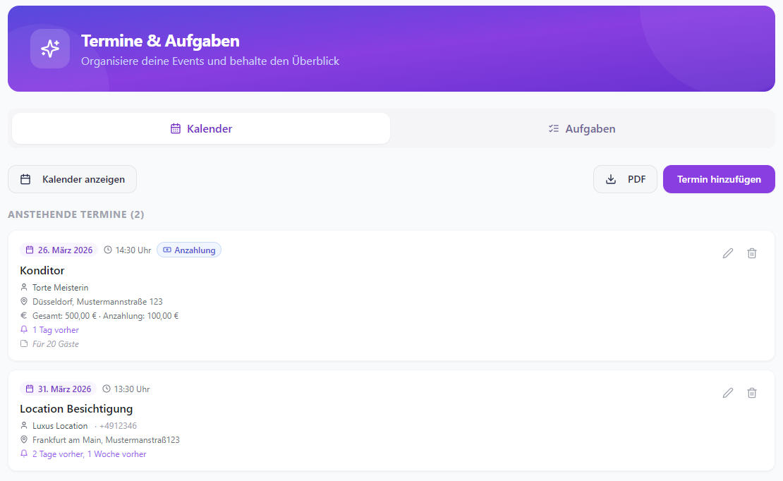 Vorschau Termine & Aufgaben